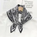 Women black and white printed pleated scarf elegant rhombus neck scarf fashion head wrap - Black