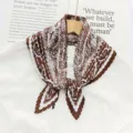 Brown pleated scarf with white vintage print, elegant neck scarf accessory for women. - Coffee