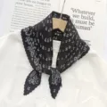 Stylish black and white printed pleated scarf, elegant diamond neckerchief for women daily wear. - Black