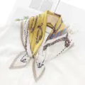Women pleated scarf fashion printed neckerchief elegant geometric floral hijab chic accessory. - Turmeric