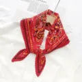 Red pleated scarf for women, elegant paisley print rhombus neckerchief and stylish hair accessory. - Red