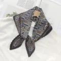 Women pleated geometric scarf elegant neckerchief fashion printed silk scarf accessory - Gray