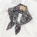 Black and white pleated rhombus scarf with artistic print, elegant neckerchief for women. - Black