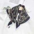 Fashion pleated chain printed scarf for women, elegant diamond shaped neck scarf. - Black