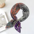 Pleated printed scarf for women, elegant abstract pattern neck scarf and stylish head wrap. - Orange