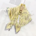 Yellow pleated floral scarf with grey border stylish neckerchief for women fashion accessory - Yellow