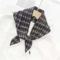 Women's pleated black and white print scarf fashion elegant neckerchief daily accessory - Black