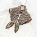 Women stylish pleated geometric print scarf, elegant green and brown neckerchief accessory. - Green