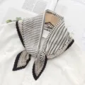 Elegant pleated scarf with geometric striped design, stylish women neckerchief for daily wear. - Khaki