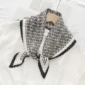 Pleated scarf women elegant printed geometric neckerchief vintage fashion stylish foulard accessory - White