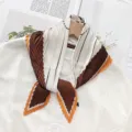 Pleated Scarf Women Brown White Striped Neck Scarf Variant Style Fashion Chiffon Silk Neckwear - Coffee