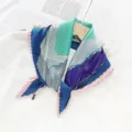 Elegant pleated geometric print women neckerchief vibrant color stylish fashion scarf - Navy Blue