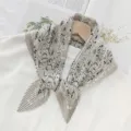 Pleated Scarf Gray Print Crinkle Neckerchief Stylish Women Fashion Neck Scarf Accessory - Gray