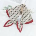 Elegant pleated women scarf with retro green red print and chic ruffled edge for spring. - Red