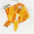 Pleated diamond scarf for women, elegant yellow floral neck scarf, trendy fashion accessory. - Turmeric