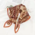 Fashion pleated printed rhombus scarf for women, elegant chic neckerchief head wrap. - Orange