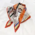 New pleated neck scarf for women, fresh geometric printed diamond silk scarf for daily wear. - Coffee