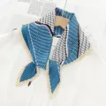 Women pleated scarf fashion geometric grid print lightweight neckerchief chic accessory - Dark Cyan