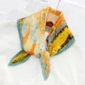 Pleated artistic print rhombus neckerchief, stylish women tie-dye pleated silk scarf for daily wearing. - Gray