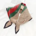 Pleated Scarf Women Elegant Red Green Stripe Monogram Neck Scarf Chic Fashion Head Scarf - Coffee