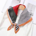 Korean style pleated silk scarf variant, colorful geometric print diamond neck scarf for women. - Turmeric