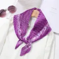 Elegant purple pleated geometric print women neck scarf, soft textured fashion accessory. - Purple