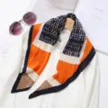 Korean style geometric pleated silk scarf, colorblock design, elegant women neckerchief. - Black