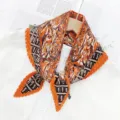 Elegant pleated scarf for women, chic geometric print neck scarf, stylish decorative wrap. - Orange Red