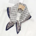 Women pleated scarf vintage paisley print elegant neckerchief chic floral decorative head wrap - Navy Blue