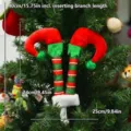 Gambe di elfo di Natale puntale per albero rosso verde peluche decorazione festa. - Scarpe Rosse Pic per Gambe di Elfo a Righe Rosse e Verdi