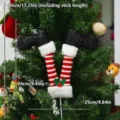 Decorazione per albero di Natale con gambe da elfo festa interna ed esterna - Scarpe Nere con Paillettes Pic a Righe Rosse e Bianche