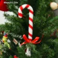 Decoración de rama de bastón de caramelo de Navidad con lazo rojo para árbol y fiesta 40cm - Púa Pequeña de Caramelo J