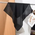 Solid color herringbone small square scarf for women, elegant neckerchief and hair scarf. - 65x65cm / Black
