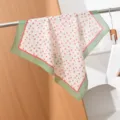 Cotton linen floral square scarf for women vintage neckerchief green border variant - 58x58cm / Vintage Floral Green Border