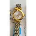 Montre quartz en acier inoxydable MICAI avec boîtier doré croisé et cadran élégant. - Bicolore Cadran Blanc