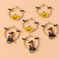 Détails pendentifs métal sorcière citrouille Halloween, charms émail dorés pour fabrication bijoux. - 10 Pièces/Paquet / Style Mixte