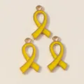 Yellow enamel ribbon charms detail, gold-tone metal alloy DIY pendant for jewelry making. - Yellow
