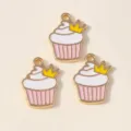 Crown cupcake alloy enamel charms for DIY keychain phone chain jewelry making accessories. - 10 Pieces/Pack / White