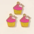 Cute crown cupcake alloy enamel charms for DIY jewelry making, keychain, phone chain pendants. - 10 Pieces/Pack / Rose Red