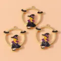 Pendeloques en métal et émail sorcière d'Halloween accessoires bijoux DIY doré 3 pcs - 10 Pièces/Paquet / Sorcière d'Halloween