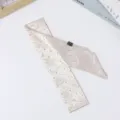 Champagne rhinestone silk twilly scarf, elegant long ribbon for chic hair tie and bag accessory. - Beige