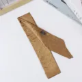 Elegant gold satin skinny scarf with delicate rhinestone studs for women fashion accessory. - Khaki