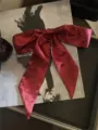 Red satin hair ribbon scarf with sparkling rhinestones, elegant bow design for styling. - Wine Red