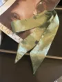 French elegant rhinestone long silk scarf green hair tie bag ribbon neckerchief woman - Light Green