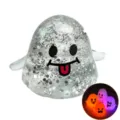 Halloween Ghost Squishy Toy Glitter Slow Rising Stress Relief Fidget Toy Glowing LED - Silver Sequin Ghost Smiling Face / Light-Up [Jelly / Fast Rising]