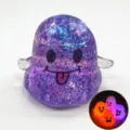 Halloween purple glitter ghost squishy toy, slow rising stress relief fidget toy for kids - Purple Sequin Ghost Smiling Face / Light-Up [Jelly / Fast Rising]