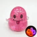 Pink glitter ghost squishy toy, slow rising stress relief maltose toy for Halloween party. - Pink Sequin Ghost Smiling Face / Light-Up [Jelly / Fast Rising]