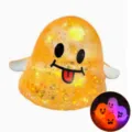 Ghost squishy toy, Halloween glow stress relief squeeze toy, sparkly orange cute ghost variant. - Orange Sequin Ghost Smiling Face / Light-Up [Jelly / Fast Rising]