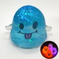 Blue Glitter Ghost Squishy Toy, Cute Halloween Glow Stress Relief Squeeze Toy Variant. - Blue Sequin Ghost Smiling Face / Light-Up [Jelly / Fast Rising]