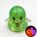 Halloween green glitter ghost squeeze toy, slow rebound stress relief toy, cute glowing fidget. - Green Sequin Ghost Smiling Face / Light-Up [Jelly / Fast Rising]